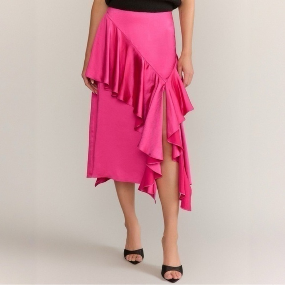 Endless Rose Satin Waterfall Magenta Midi Skirt Size Medium